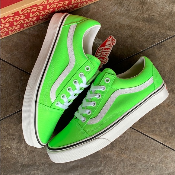 ••VANS OLD SKOOL NEON GREEN GECKO/TRUE WHITE men’s - Picture 15 of 16
